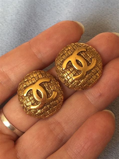 vintage chanel button earrings|authentic chanel logo earrings.